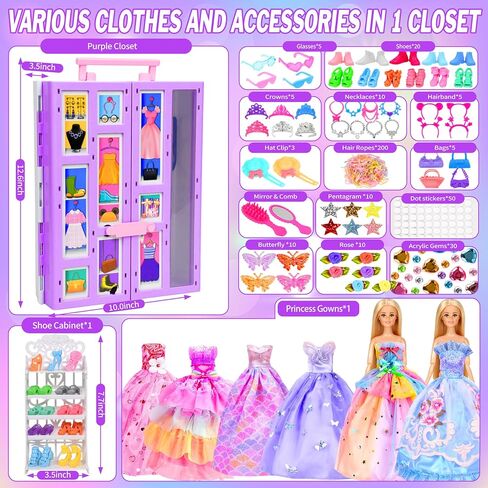 20 Pack Doll Clothes and Accessories Including 1 Wedding Dress 1 Evening Dress 1 Top and Pant 1 Swimsuits 1 Fashion Dress 5 Slip Dress 10 Pair Shoes for 11.5 Inch Doll in Kuwait