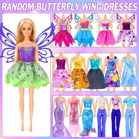 20 Pack Doll Clothes and Accessories Including 1 Wedding Dress 1 Evening Dress 1 Top and Pant 1 Swimsuits 1 Fashion Dress 5 Slip Dress 10 Pair Shoes for 11.5 Inch Doll in Kuwait
