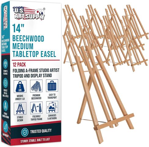 حامل عرض سطح الطاولة متوسط ​​الحجم مقاس 14 بوصة من US Art Supply (عبوة من 6 قطع)، حامل ثلاثي من خشب الزان، حامل حفلات الرسم، سطح مكتب المدرسة لطاولة الطلاب للأطفال، حامل لافتة صور قماشية محمولة in Kuwait
