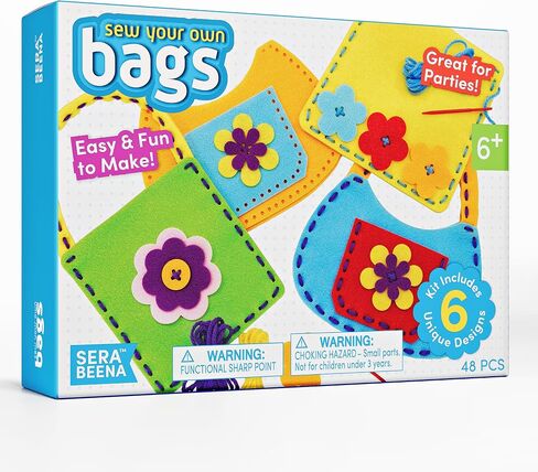 Serabeena Sew Your Own Bags - Sewing Kit for Kids - Felt Crafts for Kids - Girls Sewing Kit Ages 6-8 Plus - Felt Kit - Helps Develop Fine Motor Skills - DIY Kits for Kids with 6 Bags & Accessories in Kuwait
