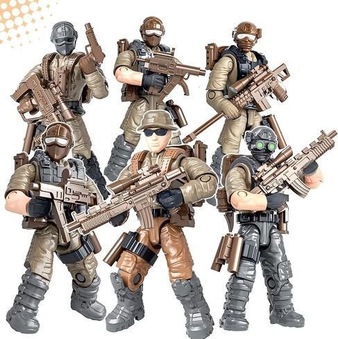 MEIEST 6 PCS Mini WWII Soldier Military Action Figures, Army Model Building Block Toys with Multiple Military Weapons Accessories,Party Favors Set for Kids (British Army) in Kuwait