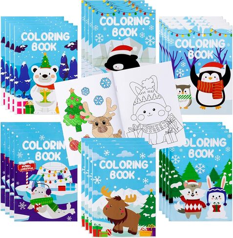 ANGOLIO 24Pcs Christmas Coloring Books Winter Coloring Book for Kids Bulk Polar Animals DIY Art Booklet Drawing Patterns Including Penguin Polar Bear Holiday Party Favor Gift School Supplies in Kuwait