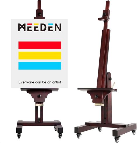 MEEDEN Extra Large Studio Easel, Professional Artist Easel, Heavy Duty Floor Easel, Tilts Flat Easily, Rosewood Finished, Holds Canvas Art up to 71" High in Kuwait