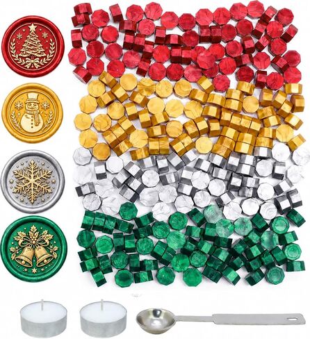 SWANGSA 360 Pieces Starry Blue Sealing Wax Beads Kit with 2 Pieces Tea Candles and 1 Piece Wax Melting Spoon for Wax Seal Stamp in Kuwait