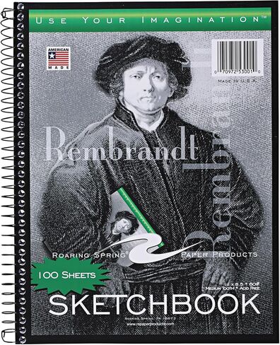 Roaring Spring Rembrandt Spiral Drawing Art Sketchbook, 8.5" x 11" 100 Sheets, 60# White Drawing Paper,53101 in Kuwait