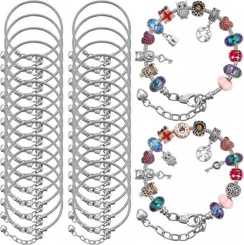 20 Pieces 7.87 Inch Bracelet Chains for Jewelry Making Snake Chain Charm Bracelets with Heart Lobster Clasp Extender Chain Stainless Steel Link Chains DIY Bracelet Chain for Women (Silver, Gold) in Kuwait