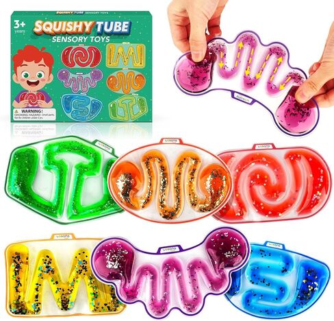 Squishy Sensory Toys for Kids - Fidget Toy Sensory Tube Filled with Colorful Goo, Glitter, Calming Tool for Autism, Anxiety, ADHD，Sensory Toys for Autistic Children in Kuwait