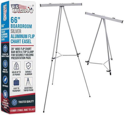 U.S. Art Supply 66" High Classroom Silver Aluminum Flipchart Display Easel and Presentation Stand - Large Adjustable Floor and Tabletop Portable Tripod, Holds 25 lbs - Holds Writing Pads, Poster Board in Kuwait