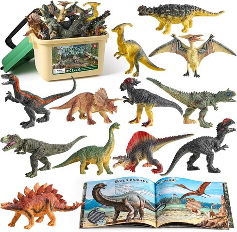 OENUX Dinosaur Toys with Interactive Sound Book for Kids 3-5, Dinosaur Book with Sound &12 Toy Dinosaurs Figures, Toddler Dinosaur Learning Toys for Boy, Dinosaur Gift for Boys Girl Age 4-7 in Kuwait