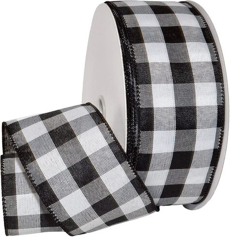 Value Ribbon Cambridge 1.5" X 50 YD Wired Buffalo Gingham Ribbon for Gift Wrapping, Black and White Plaid Ribbons for Crafts, Party Decorations and Birthday Gifts for Women in Kuwait
