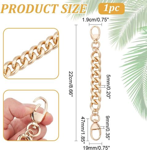 PH PandaHall Purse Extender Chain, 0.7 Inch Wide Flat Bag Chain Aluminum Alloy Bag Handles Short Bag Chain Purse Strap Platinum Metal Bag Strap Purse Clutche Handle for DIY Bag, Lengh 8.6 Inch in Kuwait