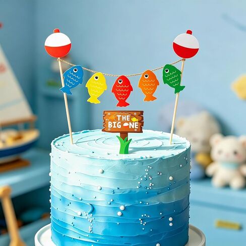 The Big One Cake Topper Bobber Gone Fishing Theme Little Fisherman Baby First Birthday Reel Fun Ideas O fish ally One Photo Props Decorations in Kuwait