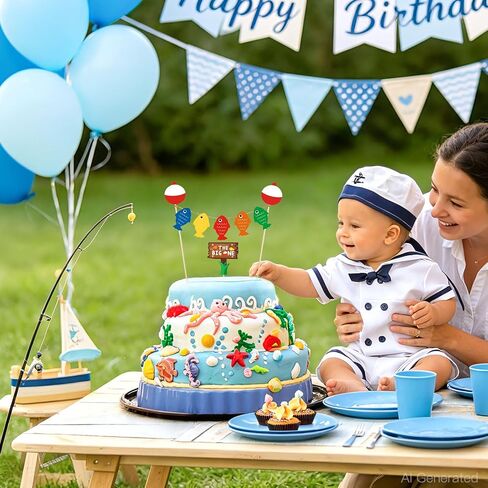 The Big One Cake Topper Bobber Gone Fishing Theme Little Fisherman Baby First Birthday Reel Fun Ideas O fish ally One Photo Props Decorations in Kuwait
