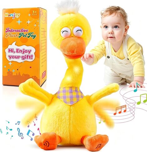 13" Talking Dancing Duck, Repeating What You Say Mimicking Recording Plush Baby Toy Musical English Song Singing Talking Glowing Animated Twisting Gift of Lighting Up Toy for Boy Kid in Kuwait