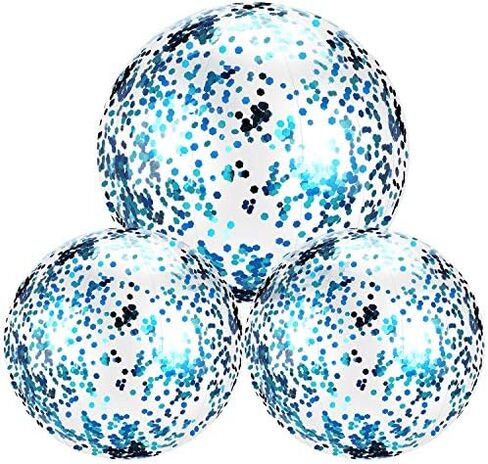 Hsei 3 Pcs Inflatable Beach Ball Glitter Christmas Swimming Pool Balls Floatable Confetti Blow Up Toys Decorations for Outdoor Summer Party Favor(Silver) in Kuwait