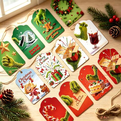 Christmas Gift Tags 140 Count with Untied String， Colored Gift Tags，Paper Tags for Gifts，(14 Assorted Foil, Printed Designs for Xmas Holiday Present Wrapping) in Kuwait