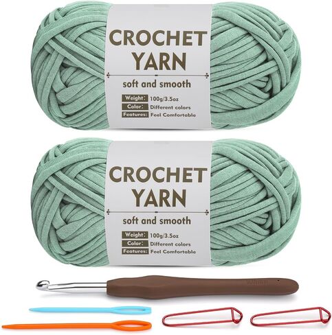 SHWAKK 2 Pack T-Shirt Yarn Set, Gray Blue Knitting Crochet T Shirt Yarn, Tshirt Yarn Kit for Crocheting, Ribbon Cotton Yarn, Knitting Yarn Ball in Kuwait