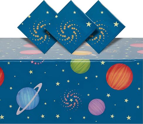 BLUE PANDA 3 Pack Plastic Outer Space Tablecloths, Disposable Planets Table Covers for Galaxy Birthday Party Decorations (54 x 108 in) in Kuwait