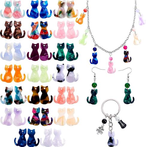Anjulery 20 Pcs Cat Charms for Earrings, Necklaces, Bracelets, Pendants, Keychains, Crafts, Animal Charms for Jewelry Making and Crafting (Cat-B) in Kuwait