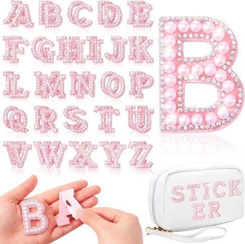 WILLBOND 52 Pieces Self Adhesive Pearl Rhinestone Letter Patches A-Z Bling Rhinestone Letter Stickers Glitter Alphabet Appliques Sticker for DIY Clothes Bags Hats Phone Backpacks (White, Gold) in Kuwait