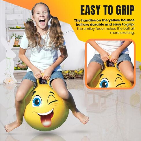 New Bounce Bouncy Ball for Kids - Bouncing Ball with Handle - Outdoor Toys for Ages 5,6,7,8,9 - Yellow Hopper Ball w/Pump in Kuwait