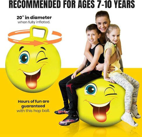 New Bounce Bouncy Ball for Kids - Bouncing Ball with Handle - Outdoor Toys for Ages 5,6,7,8,9 - Yellow Hopper Ball w/Pump in Kuwait