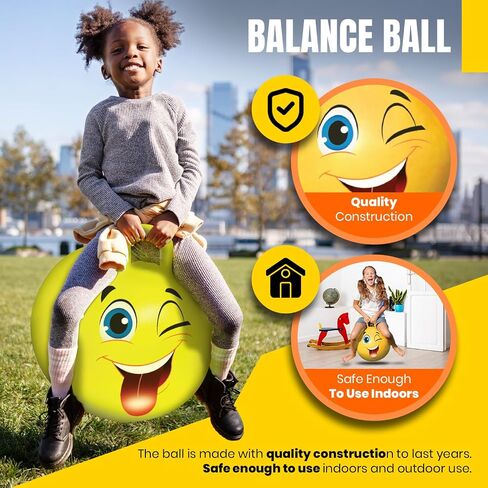 New Bounce Bouncy Ball for Kids - Bouncing Ball with Handle - Outdoor Toys for Ages 5,6,7,8,9 - Yellow Hopper Ball w/Pump in Kuwait