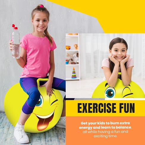 New Bounce Bouncy Ball for Kids - Bouncing Ball with Handle - Outdoor Toys for Ages 5,6,7,8,9 - Yellow Hopper Ball w/Pump in Kuwait