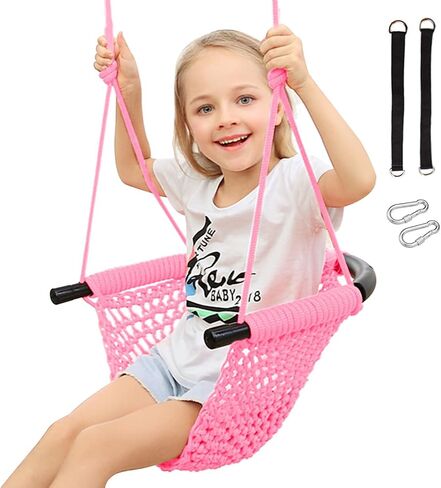 RedSwing Swing Seat for Kids, Hand-Knitting Toddler Swing with Adjustable Ropes, Heavy Duty Rope Play Secure Children Swing Set for Tree, Outdoor Indoor, Playground, Blue in Kuwait
