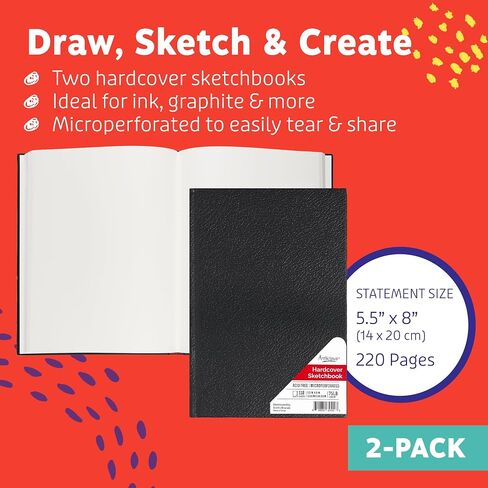 Hardcover Sketch Book 2 Pack Drawing Books 5.5" x 8" Sketchbooks, 110 Sheets Hardbound Journal, Ideal for Pencils, Graphite, Charcoal, Pen in Kuwait