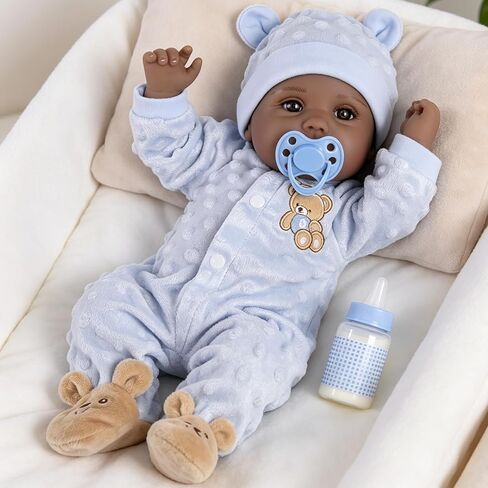 Milidool Black Reborn Baby Dolls Boy 22 Inch Lifelike Black Silicone Baby Dolls That Look Real African American Newborn Boy Dolls Realistic Baby Doll with Giraffe Gift Set in Kuwait