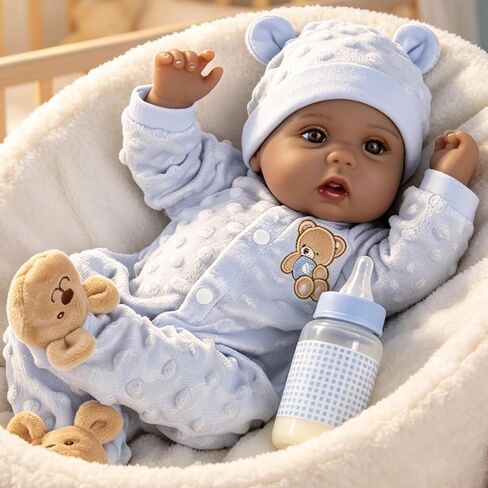 Milidool Black Reborn Baby Dolls Boy 22 Inch Lifelike Black Silicone Baby Dolls That Look Real African American Newborn Boy Dolls Realistic Baby Doll with Giraffe Gift Set in Kuwait