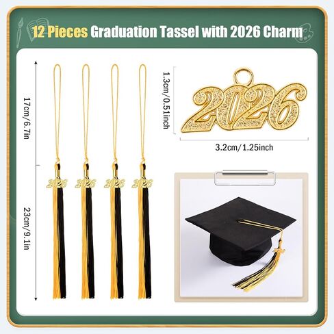 12 Pieces Graduation Tassel with 2024 Charm for Graduation Cap, Charm Graduation Tassel Decorations for Graduation Ceremony Graduation Party Supplies Accessories(Black, 2024) in Kuwait