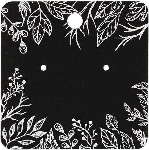 Summer-Ray 50 Floral Theme Earring Cards/Earring Tags Necklace Display Cards Party Favors Birthday Wedding Bridal Shower (Black, 2" x 2") in Kuwait