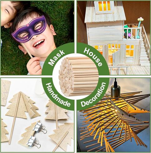 100 Pieces Wooden Dowel Rods Assorted Sizes Wooden Dowels 1/8, 3/16, 1/4, 5/16, 3/8 x 6 Inch Wood Craft Dowel Rods for Crafts and DIY in Kuwait