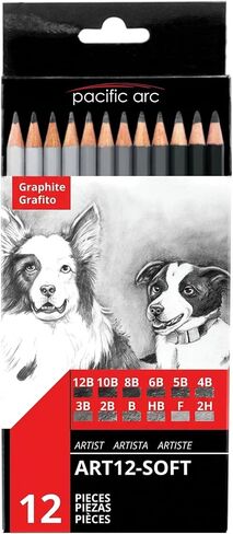 Pacific Arc Premium Graphite Drawing Pencils for Artists, Soft Pack - Professional Pencils for Drawing, Drafting, Sketching and Shading 12 Pk. - Great Non Toxic Art Supplies Set for Adults and Kids in Kuwait