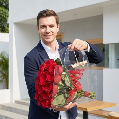 Clear Flower Bags with Handles for Bouquets Florist Shop Packaging Supplies 10 Pcs Valentine's Day 13.7 * 9.8 * 4.7 inches (A) in Kuwait