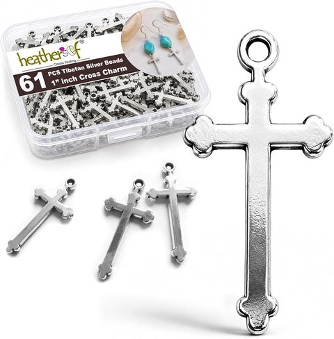 Heather's cf Silver Small Crosses 68-200pcs Mini Cross Charms Variety Cross Beads for Bracelets Craft 1 Inch Cross Charm Bulk Cross Pendant Jewelry Making for Men & Women in Kuwait