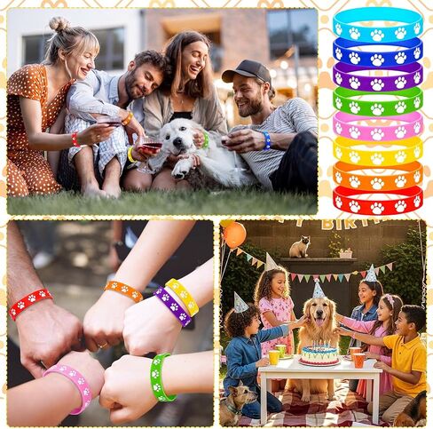 Gejoy 200 Pcs Paw Print Rubber Bracelets Multicolor Silicone Stretch Wristbands for Birthday Party Supplies, 8 Colors in Kuwait