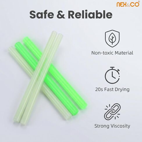 NEX&CO Glow in The Dark Hot Glue Sticks, Bulk Value Pack 60 Count Green Luminous Sticks, Mini Size 4" 0.27 Diameter, Colored Fabric Glue Stick, Perfect for Low and High Temp All Purpose Glue Guns in Kuwait