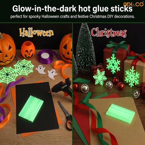 NEX&CO Glow in The Dark Hot Glue Sticks, Bulk Value Pack 60 Count Green Luminous Sticks, Mini Size 4" 0.27 Diameter, Colored Fabric Glue Stick, Perfect for Low and High Temp All Purpose Glue Guns in Kuwait