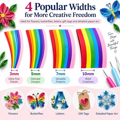 Enenes Paper Quilling Strips Kit 1300 PCS, 3 Tools, 26 Colors, 4 Widths in Kuwait