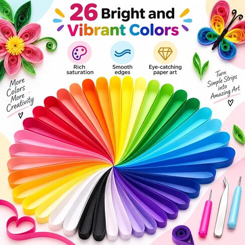 Enenes Paper Quilling Strips Kit 1300 PCS, 3 Tools, 26 Colors, 4 Widths in Kuwait