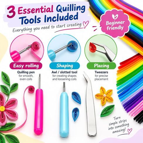 Enenes Paper Quilling Strips Kit 1300 PCS, 3 Tools, 26 Colors, 4 Widths in Kuwait