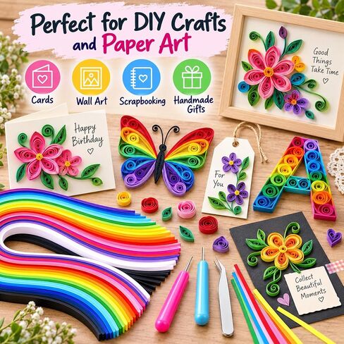 Enenes Paper Quilling Strips Kit 1300 PCS, 3 Tools, 26 Colors, 4 Widths in Kuwait