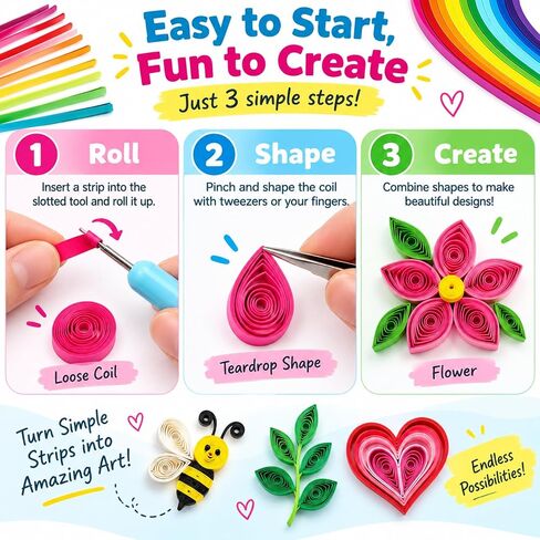 Enenes Paper Quilling Strips Kit 1300 PCS, 3 Tools, 26 Colors, 4 Widths in Kuwait
