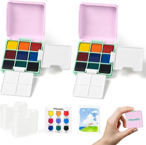 Woomer Watercolor Paint Set 36 Vivid Colors with Water Brush & 10 Artist Grade Watercolor Paper 32k Perfect Travel Watercolor Set for Artists, Amateur Hobbyists and Painting Lovers in Kuwait