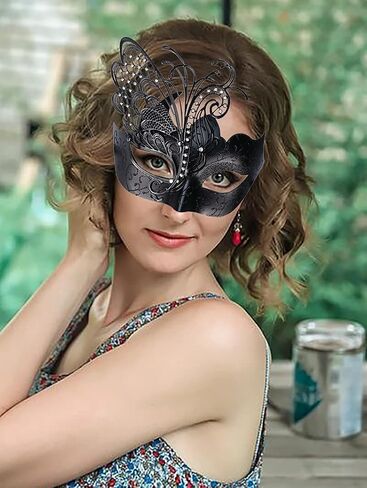 Qavctw Peacock Metal Lady Butterfly Venetian Women Mask Halloween Costume Mask Carnival Mardi Gras Mask Prom Mask for Party in Kuwait