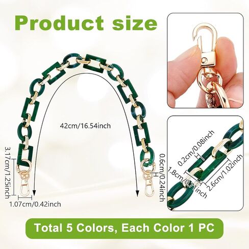 PH PandaHall Decorative Bag Chain Strap, 5 Colors 16.5" Short Acrylic Bag Handles Retro Link Chain Strap with Clasps Handle Strap Replacement for Clutch Bucket Crossbody Tote in Kuwait