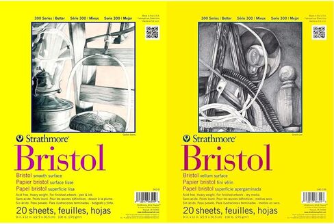Strathmore 300 Series Bristol Smooth Pad, 9"x12" Tape Bound, 20 Sheets & 300 Series Bristol Vellum Pad, 9"x12", Tape Bound 20 Sheets in Kuwait
